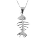 Dije De Plata Esqueleto De Pez con Cadena