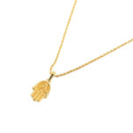 Dije De Oro 14 Kilates Mano De Fatima Cadena Torsal 60 Cm