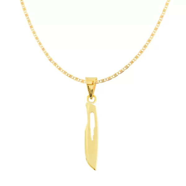 Dije de Oro 14 Kilates Bisturi con cadena Planchada Espejo Diamantada 50 cm