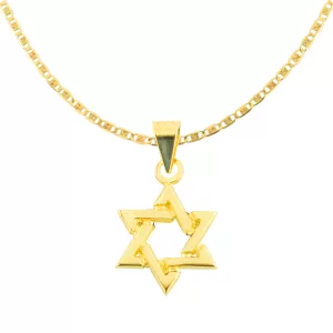 Dije de Oro 14 Kilates Estrella de David cadena Planchada Espejo Diamantada 50 cm