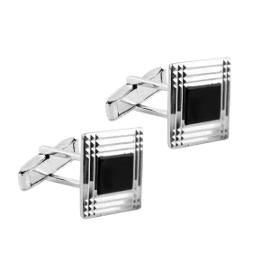 Mancuernillas de Plata Cuadro en Negro