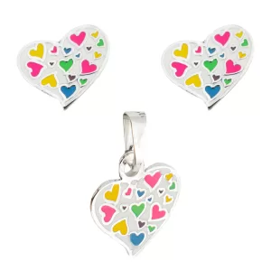 Aretes y Dije de Plata Corazón Mil Corazoncitos