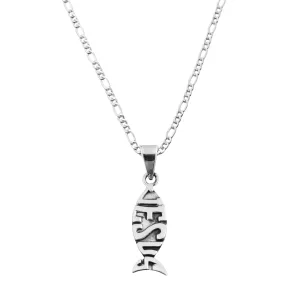 Dije de Plata Pez Jesus Oxidado con cadena