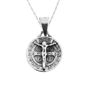 Dije de Plata Medalla Cruz de San Benito con Cadena