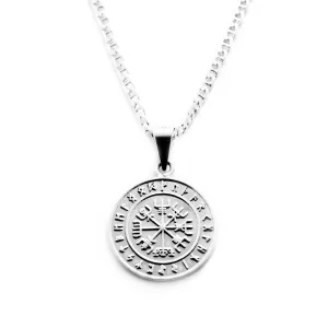 Dije de Plata Runa Vegvisir Vikingo con Cadena