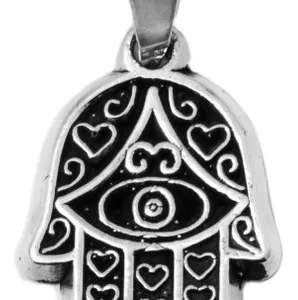 Dije de Plata mano de Fatima con Corazones Grande