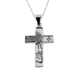 Dije de Plata Cruz Rostro de Cristo Grande con cadena