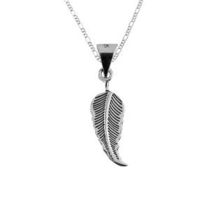 Dije de Plata Hoja Pluma Ancha con Cadena