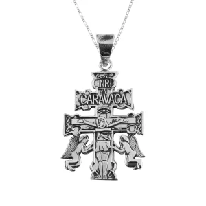 Dije de Plata Cruz de Caravaca Grande con cadena