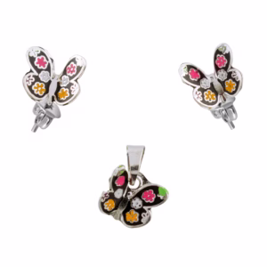 Aretes y Dije Mariposa Florecitas de Colores