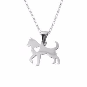 Dije de Plata Perro Husky / Pastor con cadena