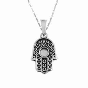 Dije de Plata Mano de Fatima con Circulos y cadena