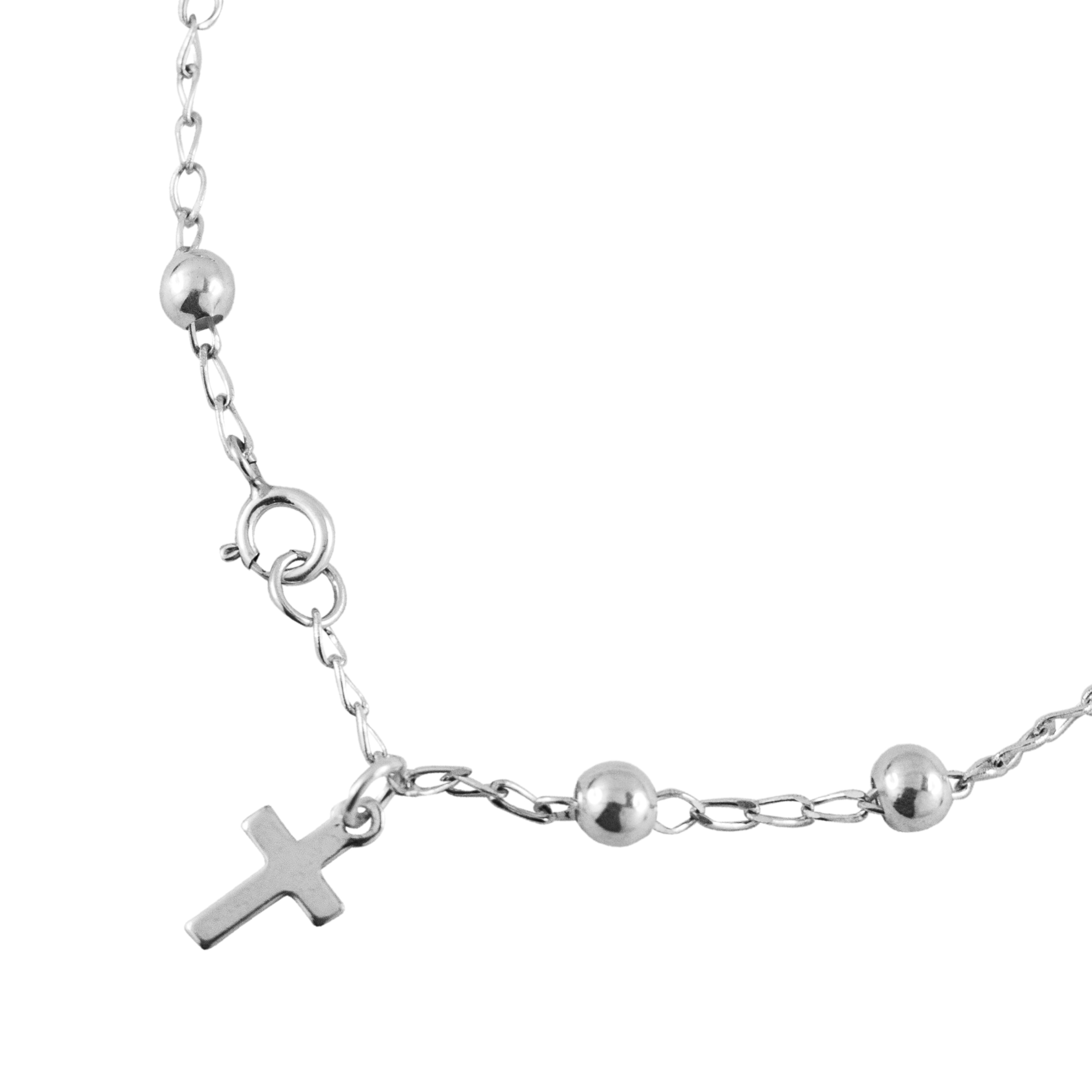 Pulsera Plata .925 Misterio Decenario Con Bolitas Y Cruz - Imagen 2
