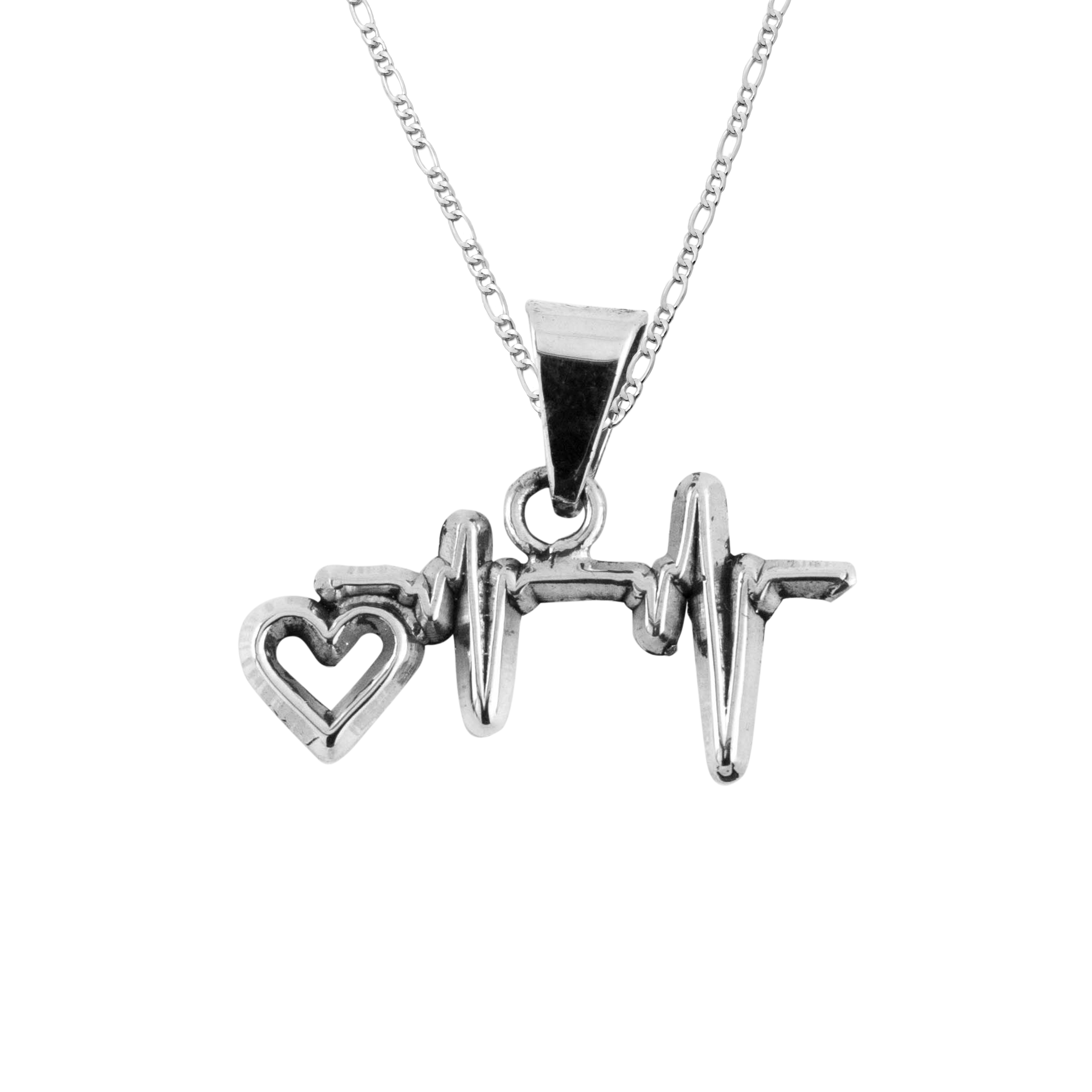 Dije de Plata Electrocardiograma con Corazón y Cadena
