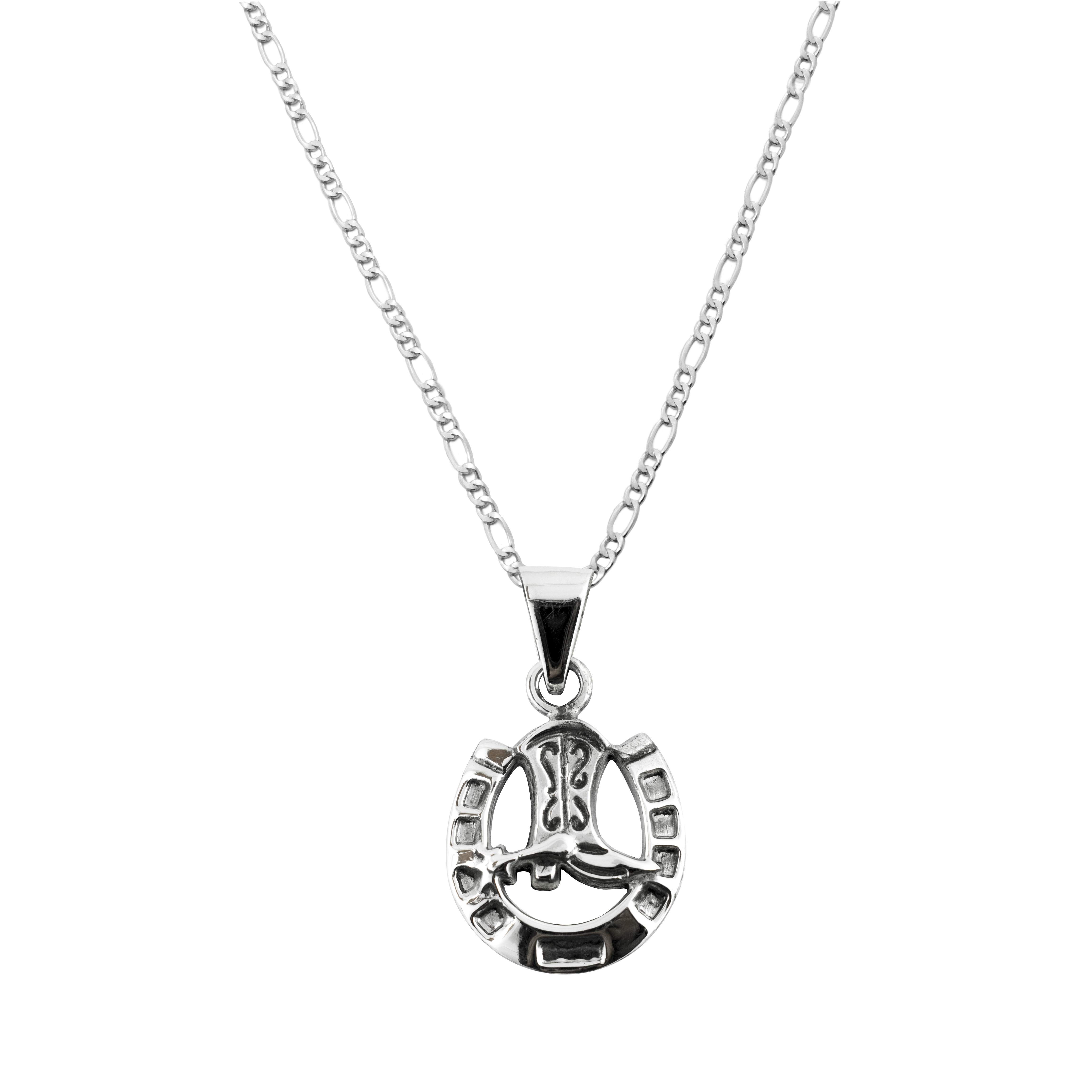 Dije de Plata Herradura con Bota y cadena