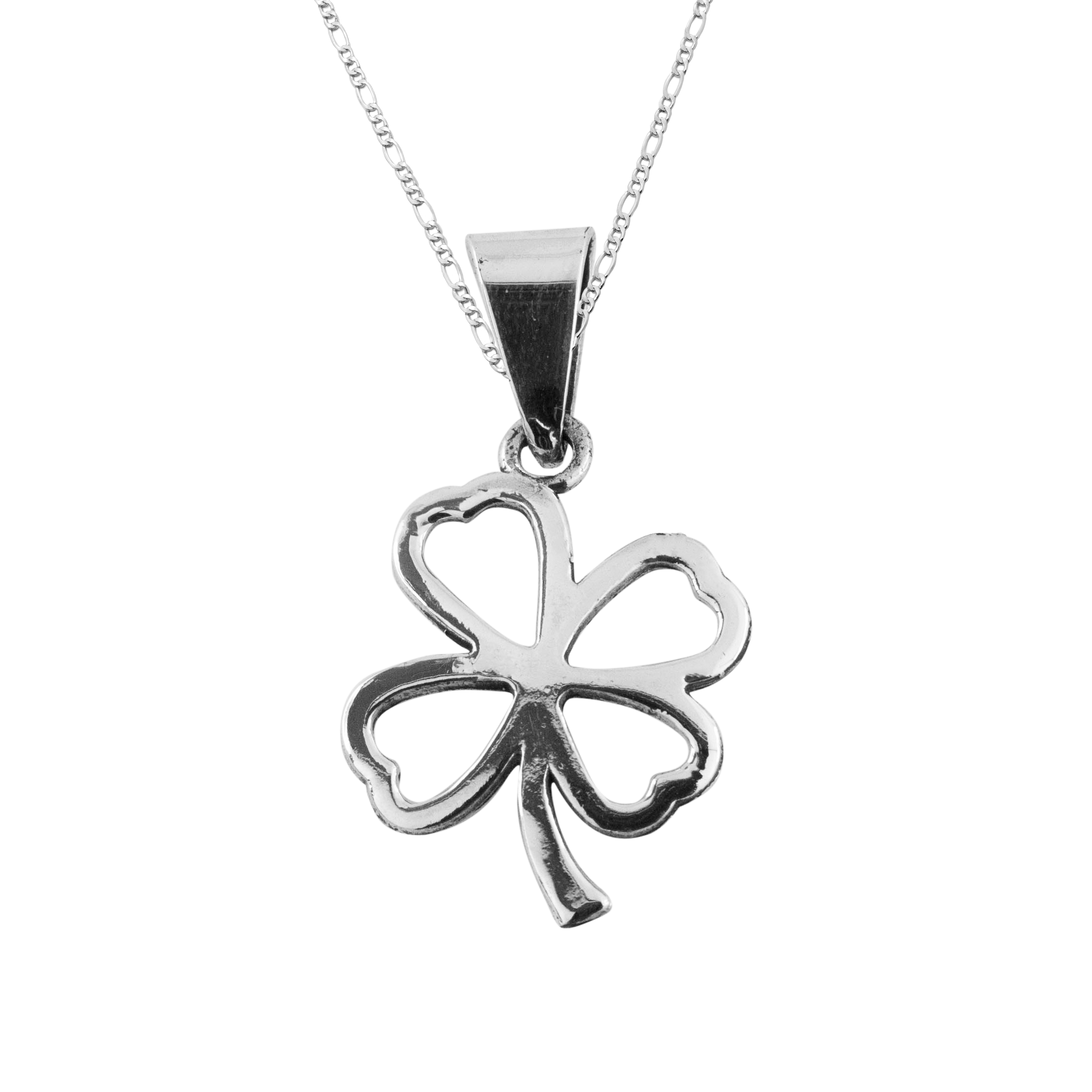 Dije de Plata Hoja de Trébol Silueta con cadena