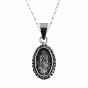 Dije de Plata Virgen de Guadalupe con Rositas y cadena