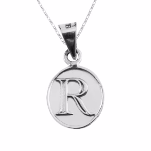 Dije de Plata Letra R en Ovalo con cadena