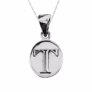 Dije de Plata Letra T en Ovalo con cadena