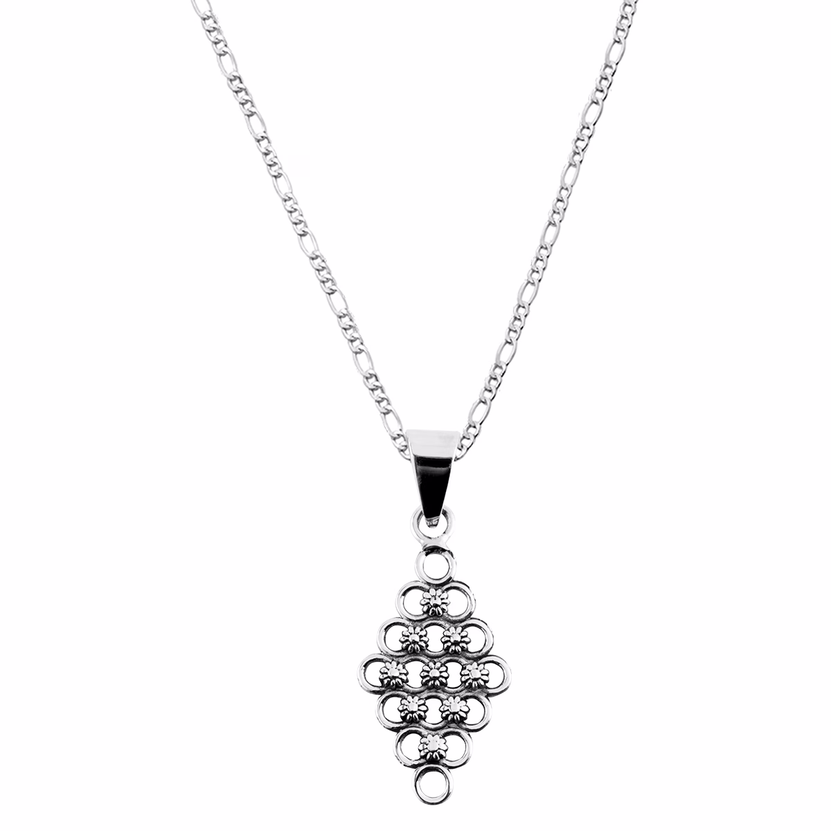 Dije Plata 925 Panel De Flores con cadena