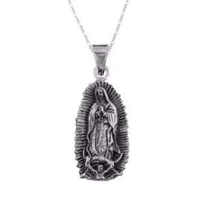 Dije de Plata Virgen de Guadalupe y Angelito con Cadena