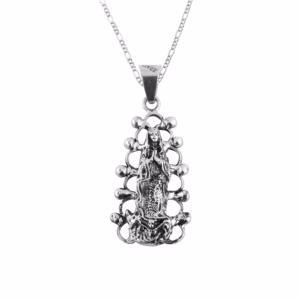 Dije de Plata Virgen de Guadalupe Resplandor con Bolitas y Cadena
