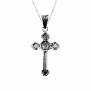 Dije de Plata Crucifijo Inri San Benito  con cadena