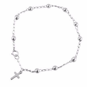 Pulsera Plata .925 Misterio Decenario Con Bolitas Y Cruz